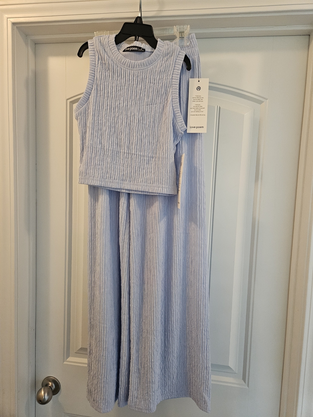Matching Set Wide Leg Ribbed Knit Pants - Light Blue - Picture 8 of 10